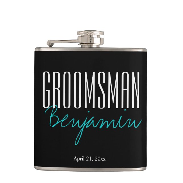 Svart kolv av elegant Personlig GROOMSMAN Fickplunta (Framsidan)
