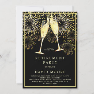 Svart konfetti Champagne pension Party Guld Inbjudningar