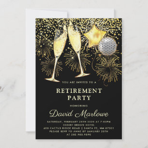 Svart konfetti Champagne pension Party Guld Inbjudningar