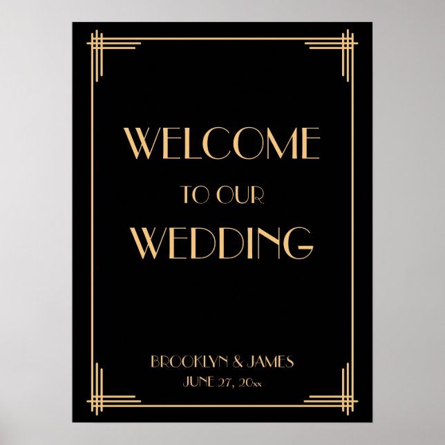 Svart konst Deco Underbar Gatsby Wedding Reception Poster (Framsidan)