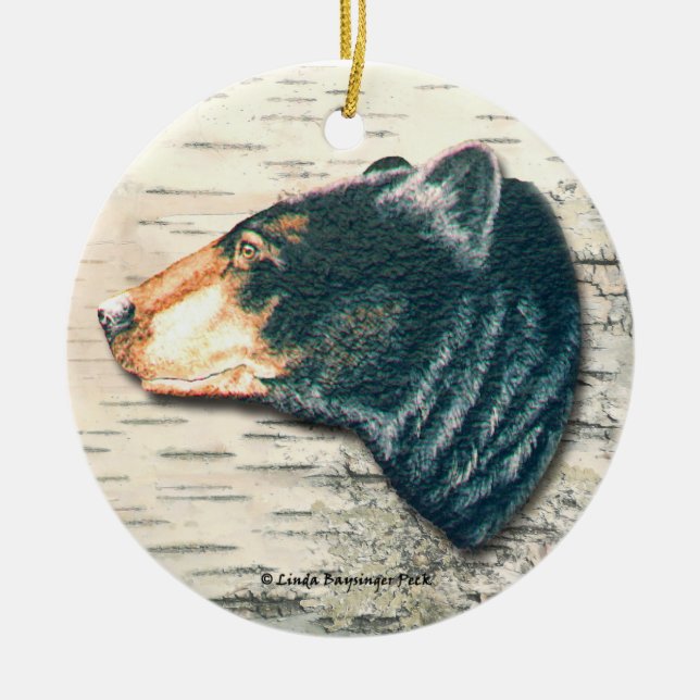 Svart konst för björnbjörkskäll julgransprydnad keramik (Framsidan)