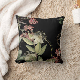 Svart konstnärlig Blommigt Kudde