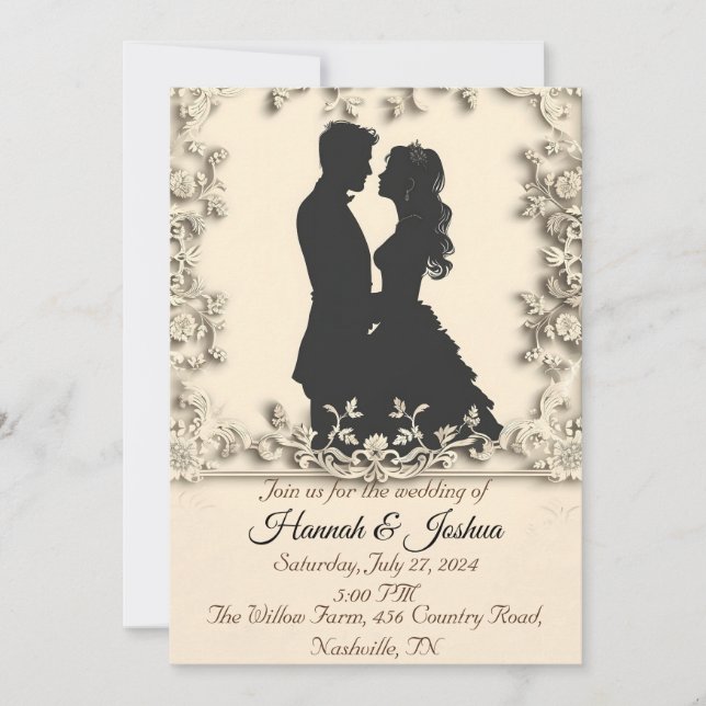 Svart kontur av ett par bröllopsinbjudningar inbjudningar (Framsida)