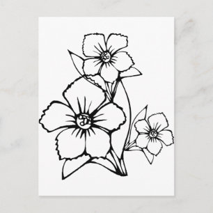 Svart kontur av tre blommor vykort