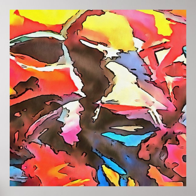 Svart konturkontur för awkward Cow-Abstrakt Poster (Framsidan)