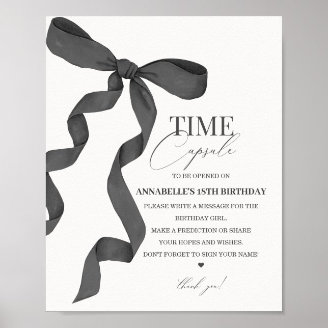 Svart kopia Bow Birthday Time Capsule-tecken Poster (Framsidan)