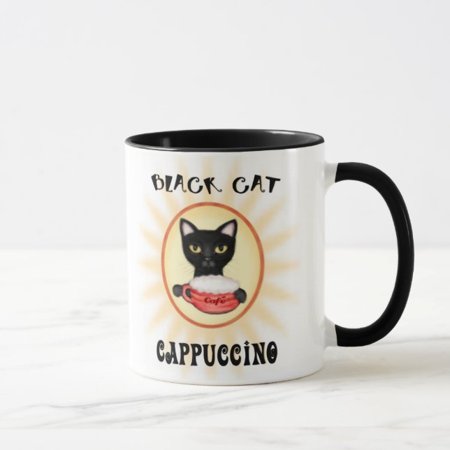 Svart kopp för kattCappuccinokaffe (Höger)