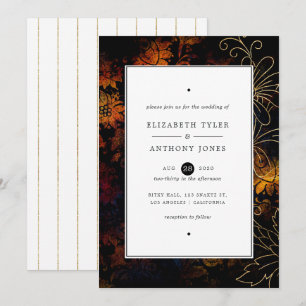 Svart, koppar och Guld Vintage Damask Wedding Inbjudningar