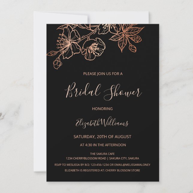 Svart kopparBlommigt | Goth Bröllop Möhippa Inbjudningar (Framsida)