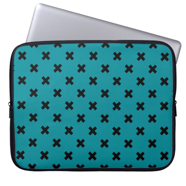 Svart kor stygn på teal laptop fodral (Framsidan)