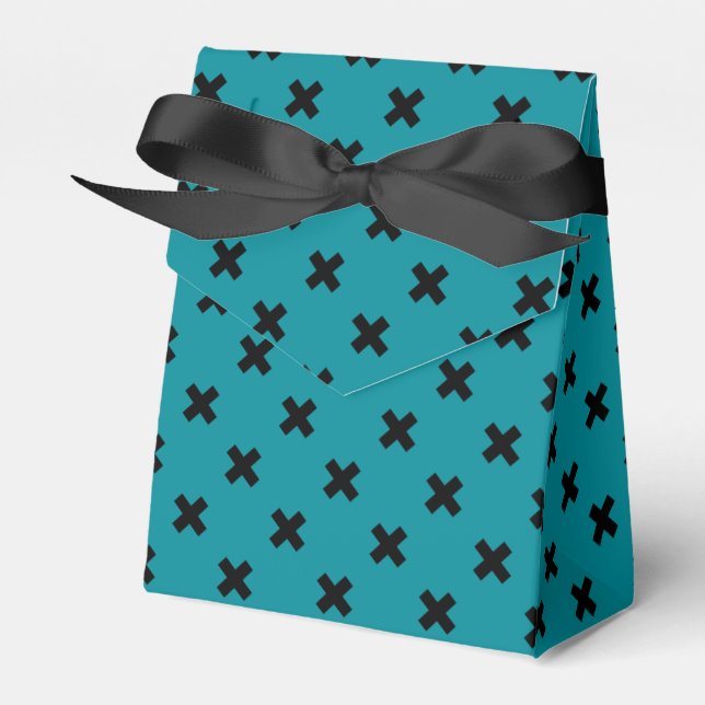 Svart kor stygn på teal presentaskar (Framsidan Sidan)