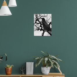 Svart korp i träd Svart och vitt foto Poster