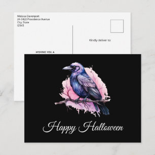 Svart korp på en gren-illustration Halloween Vykort