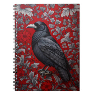 Svart Korp Röd Blommig William Morris Inspirerad Anteckningsbok