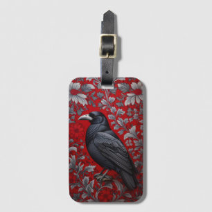 Svart Korp Röd Blommig William Morris Inspirerad Bagagebricka