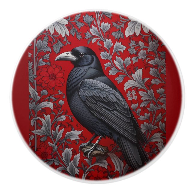 Svart Korp Röd Blommig William Morris Inspirerad Knopp (Framsidan)