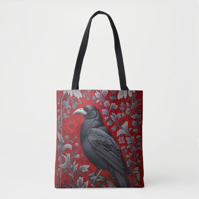 Svart Korp Röd Blommig William Morris Inspirerad Tygkasse (Framsida)