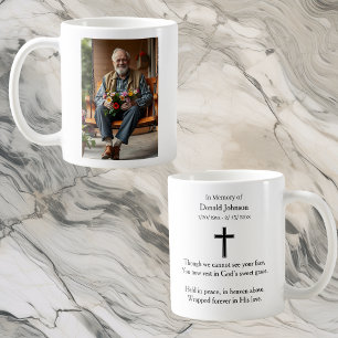 Svart kors och dikt Foto Minnesmärke Kaffemugg