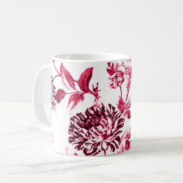 Svart körsbärsröd röd vintage blom- Toile No.2 Kaffemugg
