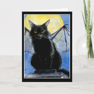 Svart kort för hälsning för kattHalloween gargoyle
