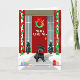 Svart kort för helgdag för Schnauzerhundgod jul