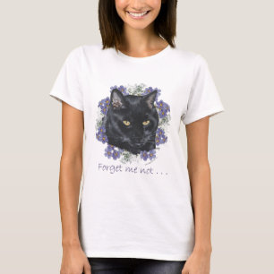 Svart Korthårig Katt Förgätmigej T Shirt