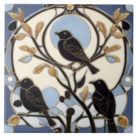 Svart Kråka Art nouveau Birds Art Deco Bird Kakelplatta