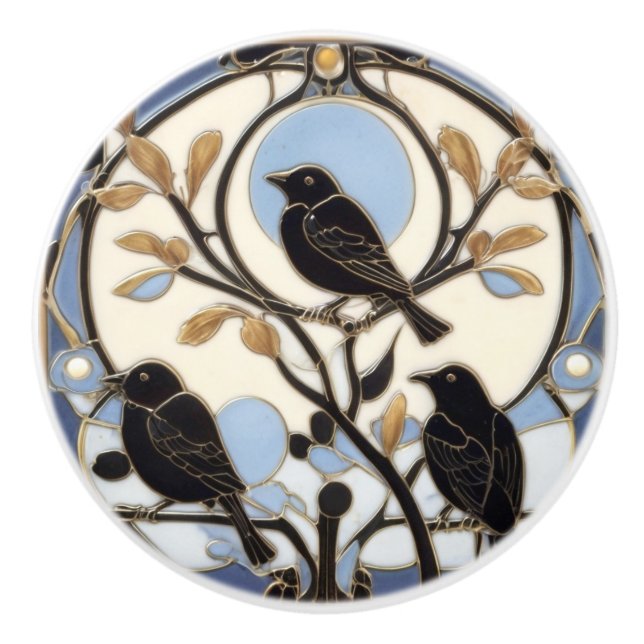 Svart Kråka Art nouveau Birds Art Deco Bird Knopp (Framsidan)