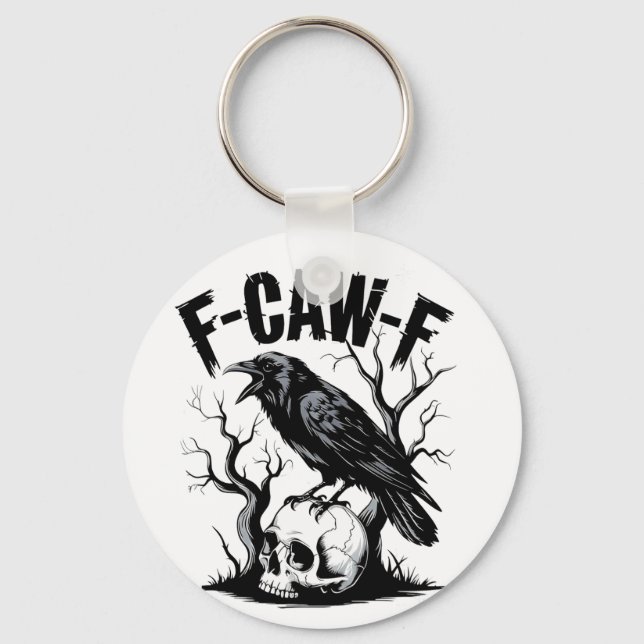 Svart Kråka av F-Caw-F, svart fågel Nyckelring (Framsida)