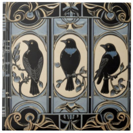 Svart Kråka Birds Art nouveau Art Deco Bird Kakelplatta