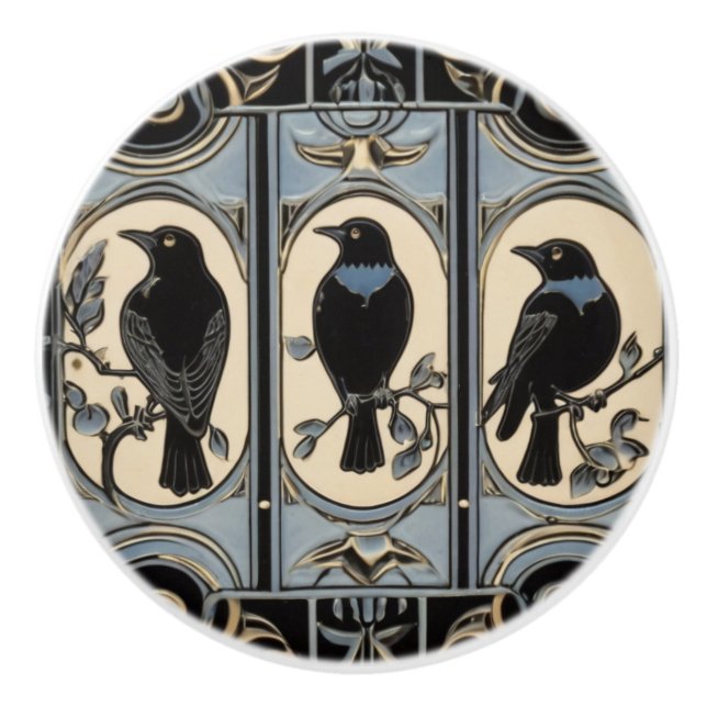 Svart Kråka Birds Art nouveau Art Deco Bird Knopp (Framsidan)