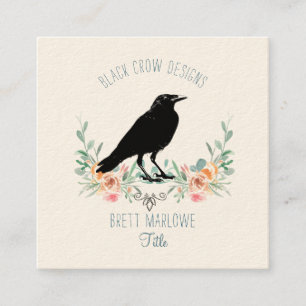 Svart Kråka, Blommigt Fyrkantigt Visitkort