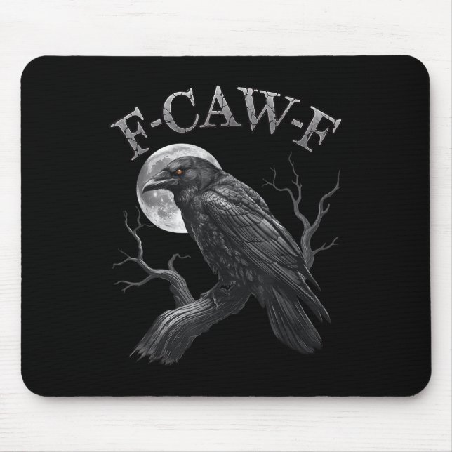 Svart Kråka, F-caw-f Funny Black Bird Måne Gothic  Musmatta (Framsidan)