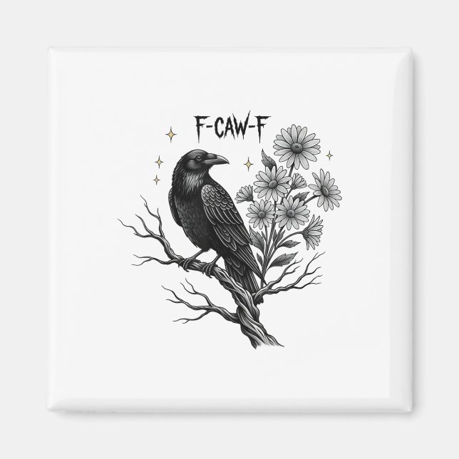 Svart Kråka F-caw-f Halloween _1 Magnet (Framsidan)