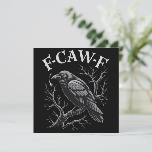 Svart Kråka F-Caw-F Rollig Svart Fågel Mån Gothic Inbjudningar (Stående Fram)