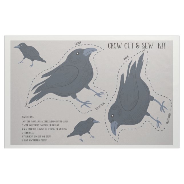 Svart Kråka, klipp ut och senskudd Tyg (Fat Quarter)