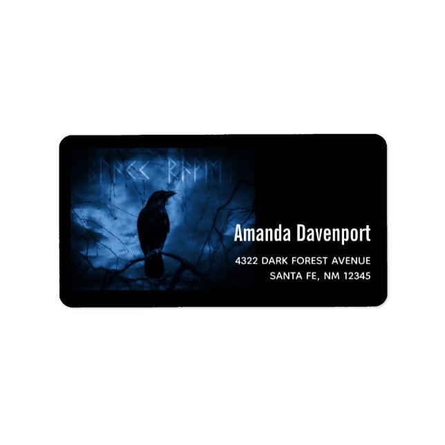 Svart Kråka med Runes Mörk Goth Stil Adressetikett (Framsidan)