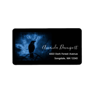 Svart Kråka med Runes Mörk Goth Stil Adressetikett