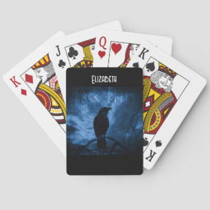 Svart Kråka med Runes Mörk Goth Stil Casinokort