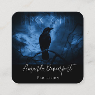 Svart Kråka med Runes Mörk Goth Stil Fyrkantigt Visitkort