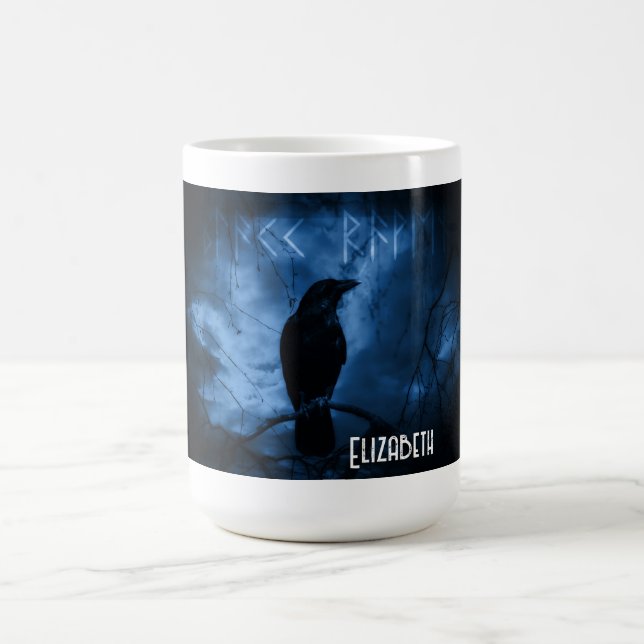 Svart Kråka med Runes Mörk Goth Stil Kaffemugg (Center)