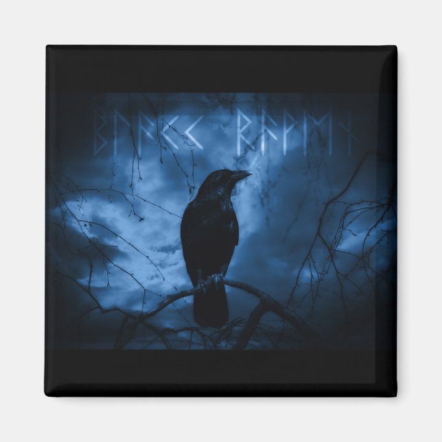 Svart Kråka med Runes Mörk Goth Stil Magnet (Framsidan)