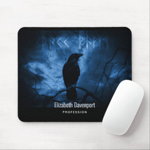 Svart Kråka med Runes Mörk Goth Stil Musmatta