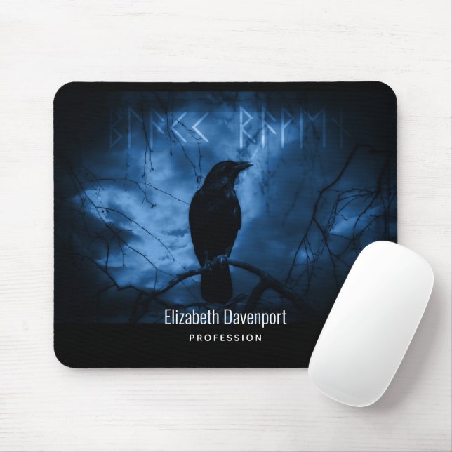 Svart Kråka med Runes Mörk Goth Stil Musmatta (Med mus)
