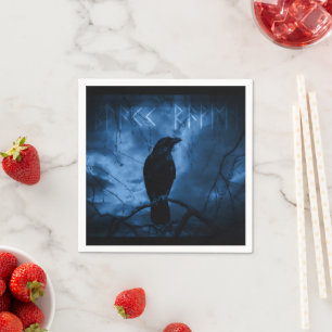 Svart Kråka med Runes Mörk Goth Stil Pappersservett