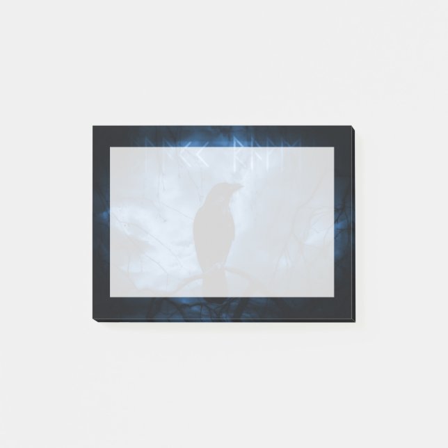 Svart Kråka med Runes Mörk Goth Stil Post-it Block (Framsida)