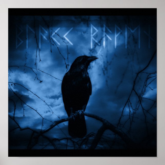 Svart Kråka med Runes Mörk Goth Stil Poster (Framsidan)