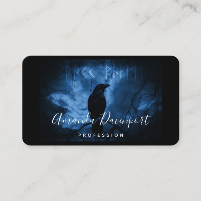 Svart Kråka med Runes Mörk Goth Stil Visitkort (Framsida)