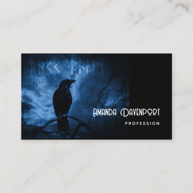 Svart Kråka med Runes Mörk Goth Stil Visitkort (Framsida)