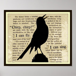 Svart Kråka~Sjungan Fly Chirp Vintage Bok Poster